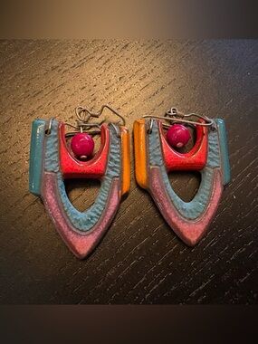 Abstract Colorblock Statement Earrings – Retro Sculptural Dangles